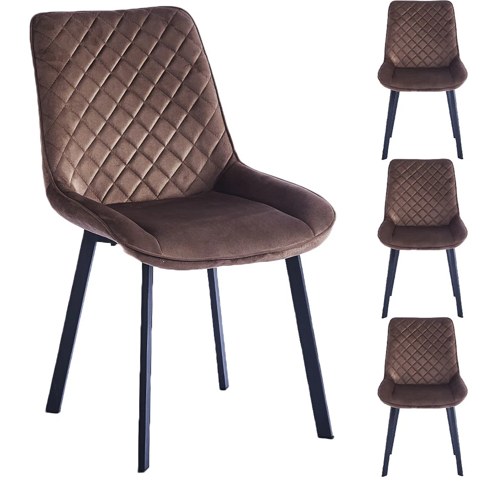Set 4 Sedie da Pranzo Rivestimento Velluto Marrone Sedia Ufficio Casa Ergonomica - Immagine 1 di 4