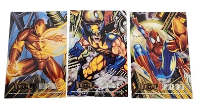 (3) Vintage 1995 Marvel Metal ‘95 Jumbo PROMOS - SPIDER-MAN, IRON MAN, WOLVERINE - Image 1 of 4