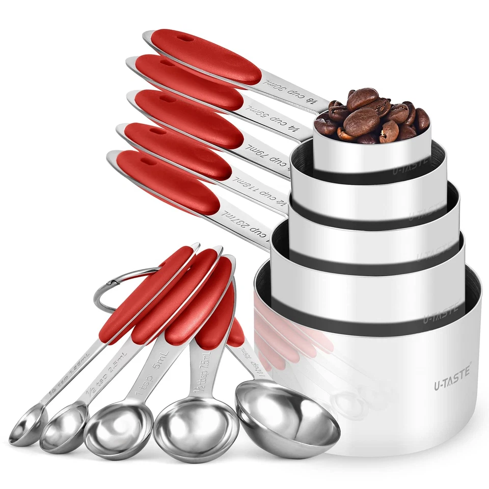 Measuring Cups and Spoons Set: 18/8 Stainless Steel 10 Pieces Metal Stacking ... - Image 1 of 4