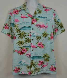 RJC Hawaiian Shirt Mens Medium Short Sleeve Button Up Flamingo Bird Cotton Aloha - Picture 1 of 10