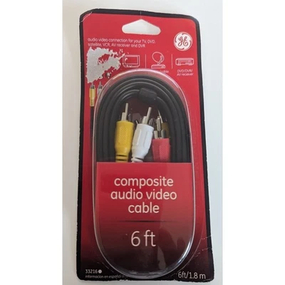 GE Composite Audio Video Cable, Red, White, Yellow - 6ft - 33216 - New Sealed - Image 1 of 4