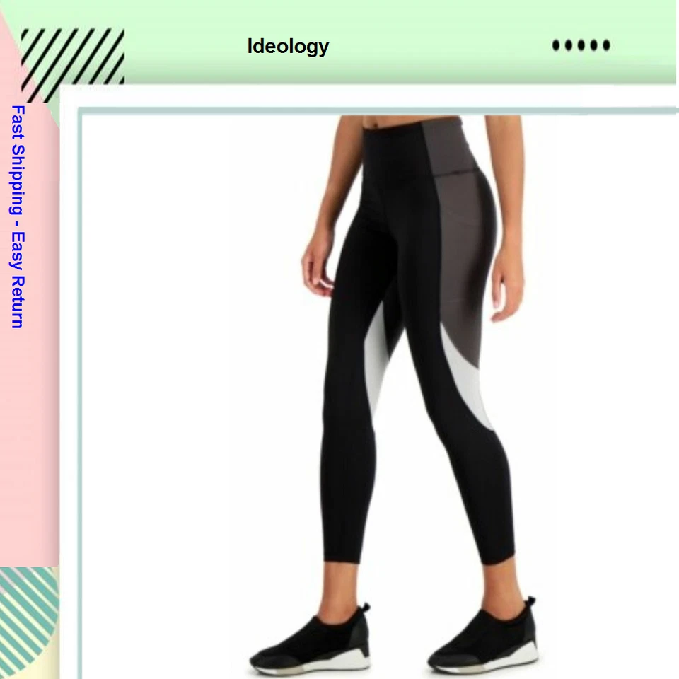 Ideology Women's High Rise Side Pockets Colorblock 7/8 Leggings Black/Grey S