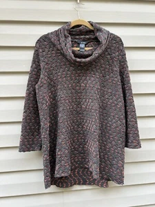 Ali Miles Womens Tunic Sweater Large Lagenlook Long Sleeve Cowl Neck Boho Artsy - Picture 1 of 6