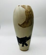 Hand Carved 8 1/2" Soap Stone Vase 2 Rhinos/Giraffe Made in Kenya Mint