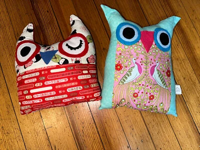 Lot of 2 Owl Shaped decorative  Multicolor Pillows Bright Modern Whimsical - Image 1 of 4