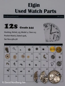 Piezas de reloj usado Elgin, grado 12/12S 344, modelo 2, clase 113 ser no 12381278 - Imagen 1 de 1