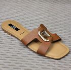 M&S Real LEATHER Flat MULE Sandals / Sliders ~ Size 7 ~ TAN (rrp £35)