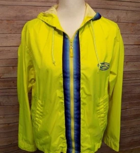  Tommy Girl Jeans Womens L Windbreaker Jacket Neon Yellow Hooded Large Zip Front - Picture 1 of 6