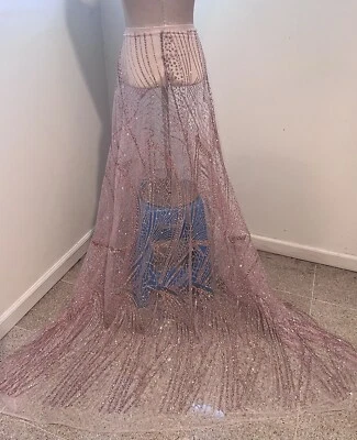 Rose Pink Silver  Rhinestone Sprinkle Glitter lace fabric 50" width Sold By Yard - Image 1 of 4