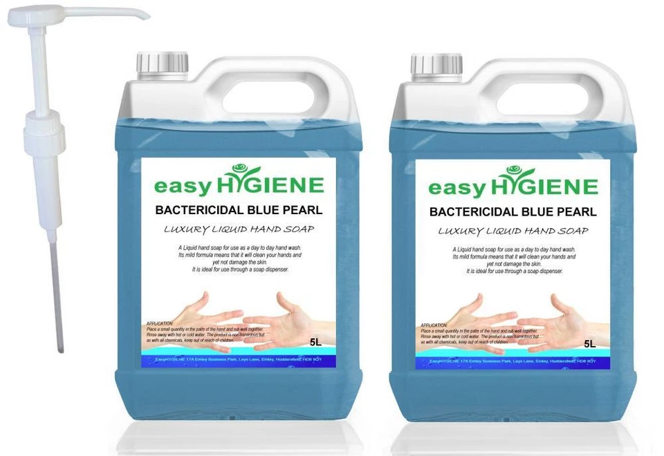 EASYHYGIENE BLUE 10L PUMP Bactericidal Liquid Antibac Luxury Pearl Hand Soap 2 x 5 Litre