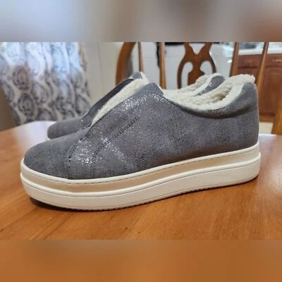 J/Slides Nada Peltre Metálico Gamuza Sin Cordones Plataforma Zapatos Imitación Piel de Oveja 8 Foto 1 de 4