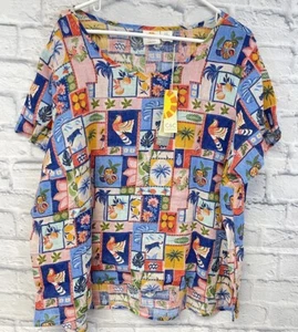 C&C California top blouse womens 2X Linen palm tree bird Short Sleeve NEW beachy - Picture 1 of 10