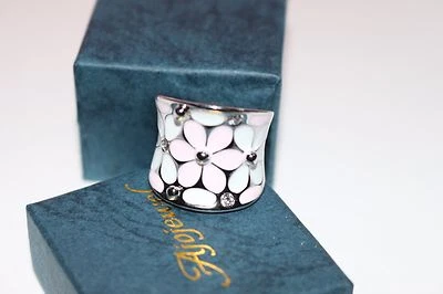 Hermoso anillo grande raro para damas, esmalte rosa blanco con circonitas cúbicas, talla 6,7,8,9 Foto 1 de 4