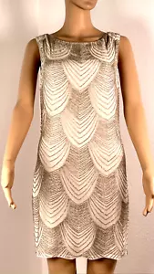 Alice + Olivia Minikleid Gr. 0 Perlen formell creme silber Perlen ärmellos Reißverschluss - Bild 1 von 8