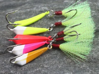 Cabezal de plantilla de pesca Pompano de 5 piezas con ganchos teaser flash plantillas de pesca de surf 1/2 oz Foto 1 de 4