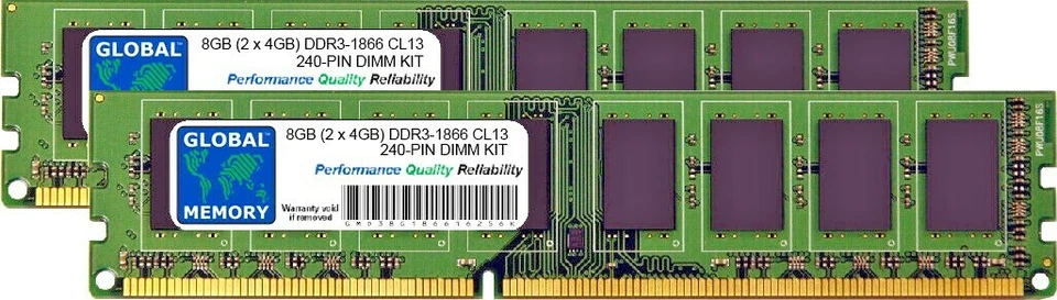 8GB (2x4GB) DDR3 1866MHz PC3-14900 240-PIN DIMM MEMORY RAM KIT FOR DESKTOPS/PCs - Image 1 of 1