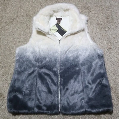 *NUEVO* Chaleco de piel FAUX múltiple reversible gris blanco abrigo sin mangas para mujer 0X Foto 1 de 4
