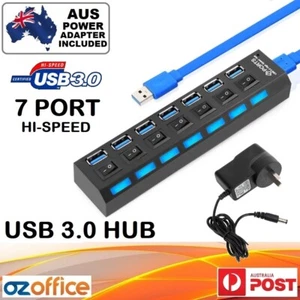 7 Port USB 3.0 High Speed Extension Hub Splitter Extender PC Laptop MacBook AU - Picture 1 of 6