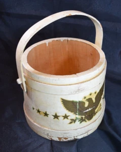 Primitive White Firkin Sugar Bucket Authentic Old Paint Eagle Stars Decal No Lid - Picture 1 of 16