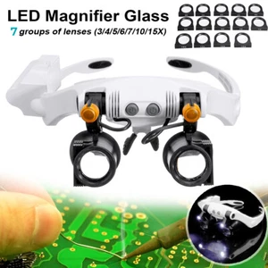 Vergrößerung Schmuck Uhr Reparatur Lupe Lupe Brille LED Licht mit 14 Linsen - Bild 1 von 9