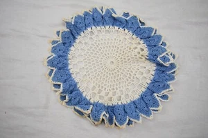 VTG Circular Doily Handmade Cottage Core Shabby Chic Grandma 11 In Blue White - Picture 1 of 3