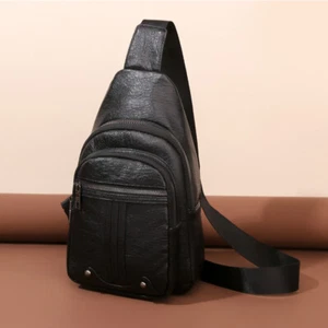 Chest bag Men Women Sling Backpack Leather Retro Crossbody Bag Shoulder Bag New1 - Picture 1 of 22