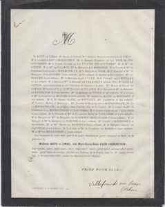 1869 Faire-part décès Mme BOTTU de LIMAS née CAZIN d'HONINCTHUN - Gleizé (Rhône) - Picture 1 of 1
