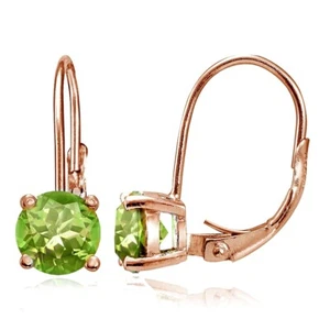 Rose Gold Flashed Sterling Silver Peridot Leverback Earrings - Picture 1 of 4