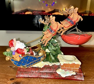 YANKEE CANDLE SANTA In SLEIGH REINDEER , ROOFTOP TART WARMER, ADORABLE! - Image 1 of 4