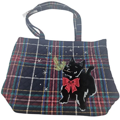 NEW Vera Bradley Small Vera Tote Bag Scottie Dog Plaid Holiday Christmas  - Image 1 of 4