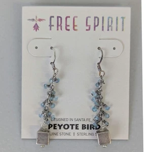 Peyote Vogel Sterling Silber Ohrhänger blaue Steine Boho Western Fee baumeln - Bild 1 von 4