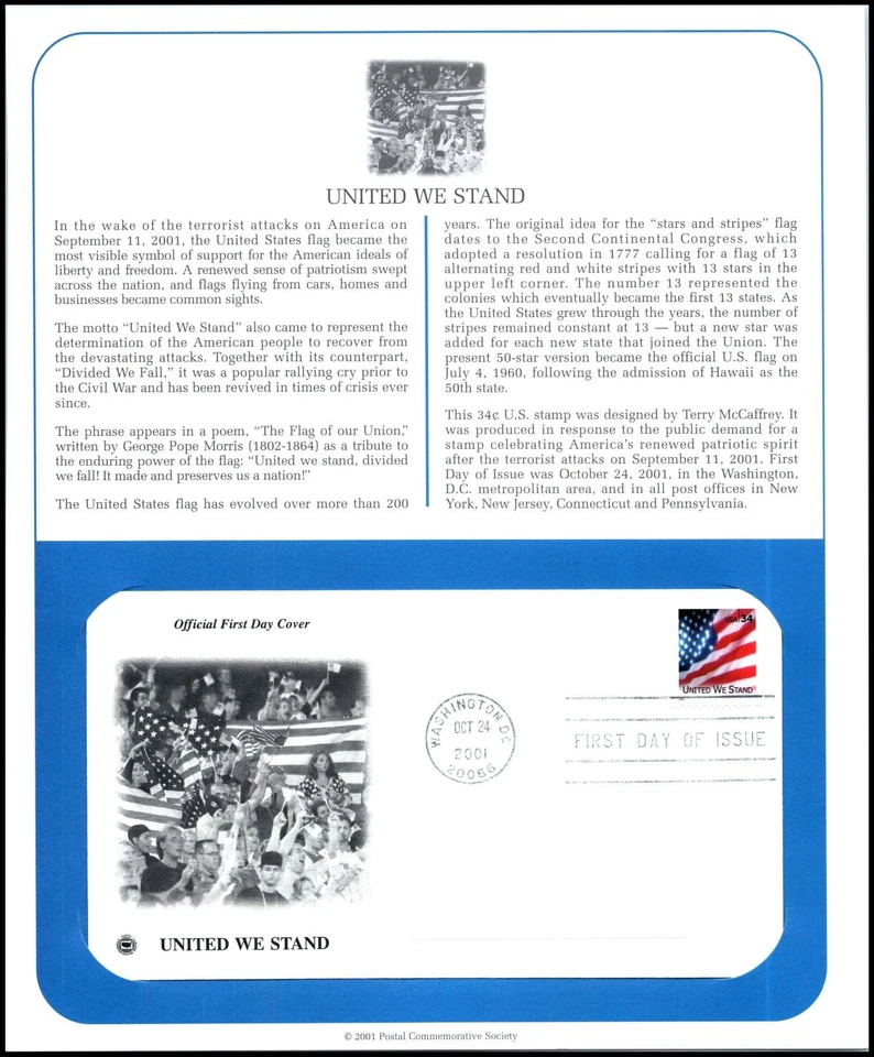 2001 United We Stand Flag Sc 3549 PCS FDC 9/11/2001 New York memorial issue - Image 1 of 1