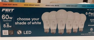 6 Pack - Feit Electric Dimmable  LED Bulbs Choose Your Shade of White 60W - NEW! - Picture 1 of 8