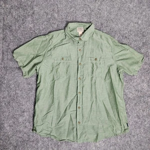 LL Bean Linen Blend Shirt Men L Traditional Fit Green Button Up Pockets - Picture 1 of 6