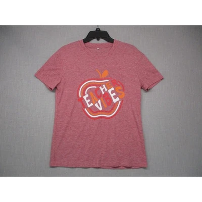Teacher Vibes Red Heathered Graphic Trendy Statement  TShirt Men Size Small - Image 1 of 4