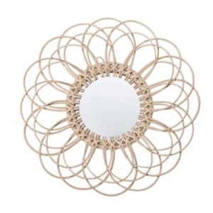 Rattan Innovative Art Decoration Round Makeup Mirror Flower Dressing Living Room - Picture 1 of 8