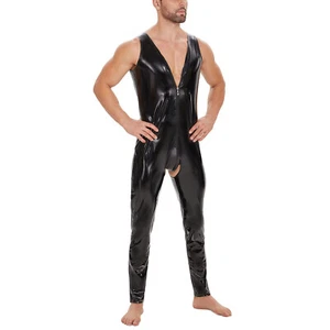 Sexy PVC Cuero Cremallera Gato Traje Para Hombres Sin Entrepierna Body Aspecto Húmedo Mono de Látex - Imagen 1 de 6