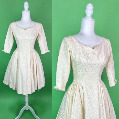 Vintage Emma Domb Ivory Floral Damask Party Dress Short Wedding Dress -Size XS/S - Image 1 of 4
