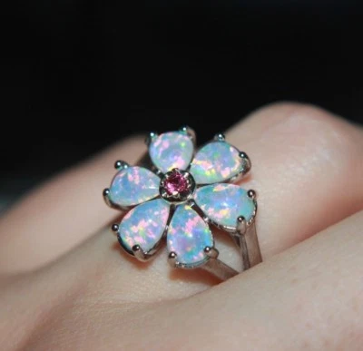 огненный опал Cz подвеска кольцо драгоценные камни розовое золото серебряная пластина ювелирные изделия коктейль цветок - Изображение 1 из 4