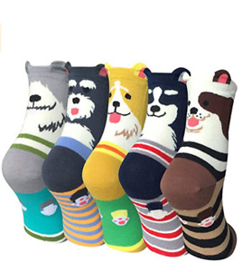 5 Pairs Womens Animal Funny Socks, Cute Cat Dog Cotton Socks Ladies  Warm Socks