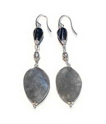 Orecchini quarzo grigio gocce onice pietra lavica argento sterling  - Immagine 1 di 4