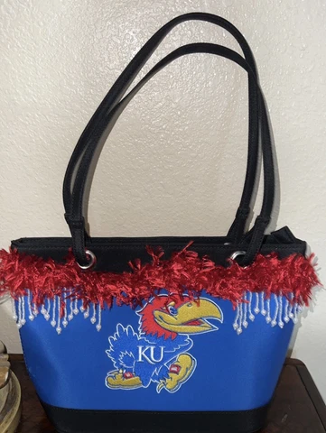 Kansas University KU Jayhawks Fabric Double Purse Handbag 13”x3.5”x7.5” Cover