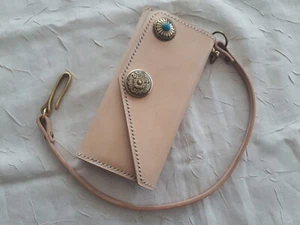 Cartera de cuero para motociclista cadena cartera de cuero hecha a mano billetera plegable regalo X125 - Imagen 1 de 2