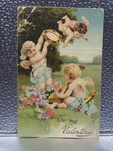 Vintage To My Valentine Babies Wings Valentine's Day Non-Topographical Postcard - Picture 1 of 2