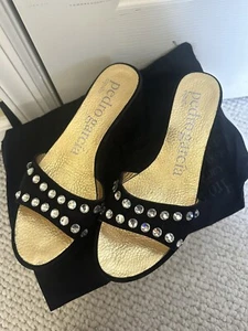 Pedro Garcia wedge 37 1/2 Black Suede Leather. Rhinestones Embellishing. NIB - Picture 1 of 10