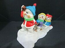 Vintage Christmas Fiigurine 3 Kids Skiing on Hill Sparkling snow 8x5 3/4x 3 1/2'
