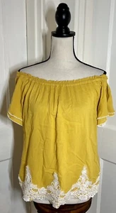 Kori America Yellow White Lace Off The Shoulder Size Small Y2k 2000’s 2010’s - Picture 1 of 3
