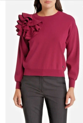 TED BAKER Women Size 6/US 14 Debroh Easy Fit Ruffled Jumper Dark Red Pullover - Image 1 of 4