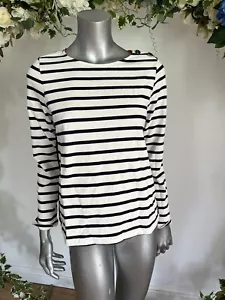 JOULES Aubree Women's Top Button Breton Size 10 20 24 & 26 Cream Navy Stripe NEW - Picture 1 of 24