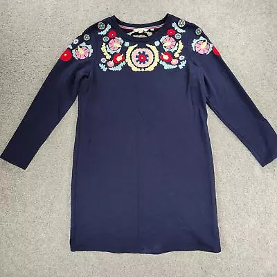 Boden Dress Womens 10 Navy Blue Thick Cotton Embroidered Floral Medallion - Image 1 of 4